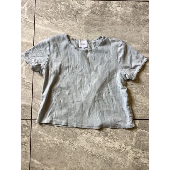 Things Between Tops - Things Between Light Blue Cotton Pointelle Knit Lace Trim Short Sleeve Top S